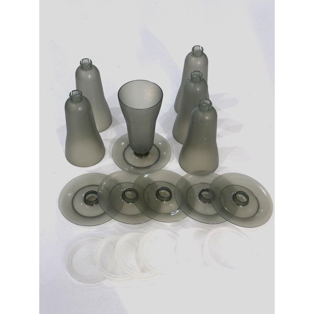 Tupperware Tall Parfait Dessert Pudding Cups Set of 6 Gray w/Lids Vintage #754-7